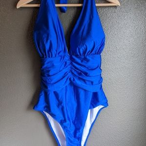 Electric Blue women's one piece halter swimsuit Size xxl